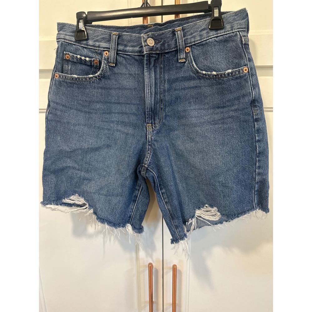 Gap Denim 8 Inch Loose Bermuda Mid Rise Distressed Jorts Shorts Medium Wash 27/4